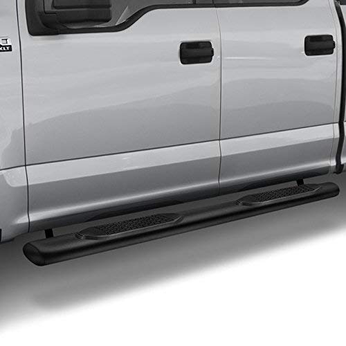 TrailFX Side Steps Nerf Bars Fits Toyota Tundra CrewMax 2007–2021 Black Powder Coated Mild Steel with Step Pads Rocker Panel Mount 4-Inch Oval Straight Running Boards Set of 2 TrailFX A1516B