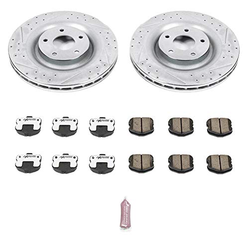 Z26 Carbon Fiber Brake Pads Power Stop K1444-26 with Drilled & Slotted Brake Rotors Kit For Chevrolet Corvette 2006-2013 [Model Specific]