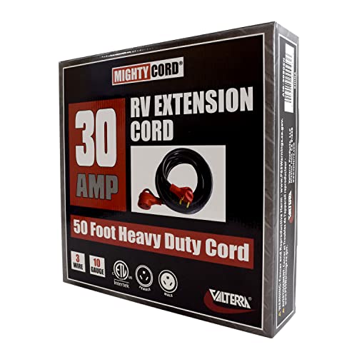 Mighty Cord Valterra RV 30-Amp Extension Cord, 50-Foot Power Extension Cord, Red