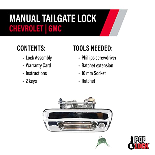 Manual Tailgate Lock Pop & Lock PL1700C for Chevy/GMC Chrome