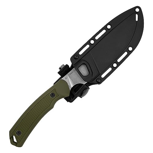 Kershaw Skinner Deschutes Gut Hook Fixed Blade Knife, Olive Design, 3.9 Inch Steel Fixed Drop Point Blade with Gut Hook, Full Tang Design, EDC, Molded Sheath, Everyday Carry Knife for Men and Women