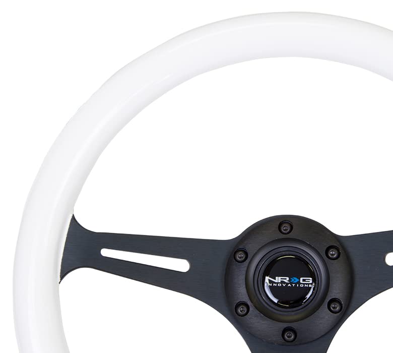 NRG Innovations Classic Wood Grain Steering Wheel, NRG-ST-015BK-GL-PP 350mm 3 Black Spokes- Glow-in-the-Dark Purple Color