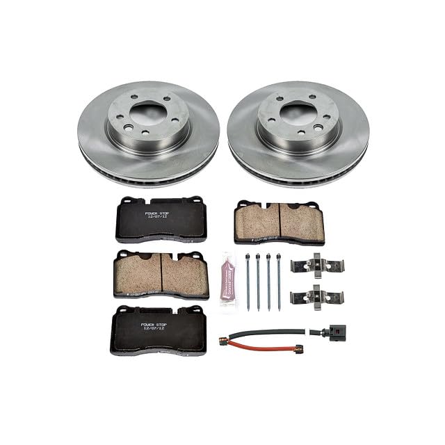 Power Stop Autospecialty KOE4656 Front Replacement Brake Kit-OE Brake Rotors & Ceramic Brake Pads and 2 Front Sensor Wires For Volkswagen Touareg 2006-2010 [Model Specific]