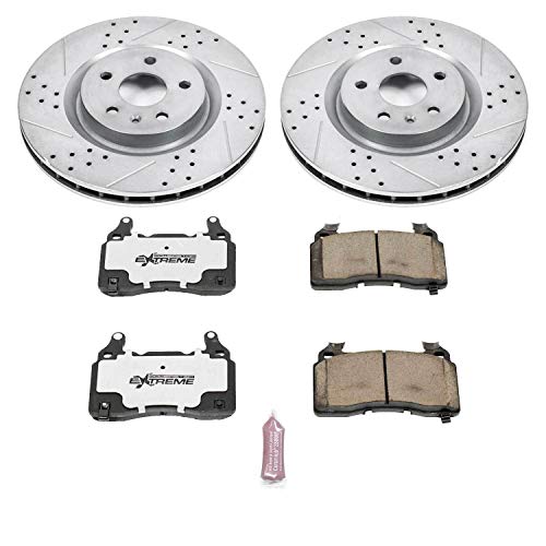 Power Stop K5602-26 Z26 Carbon Fiber Brake Pads Front with Drilled & Slotted Brake Rotors Kit For Chevrolet Camaro 2010-2015 [Model Specific]