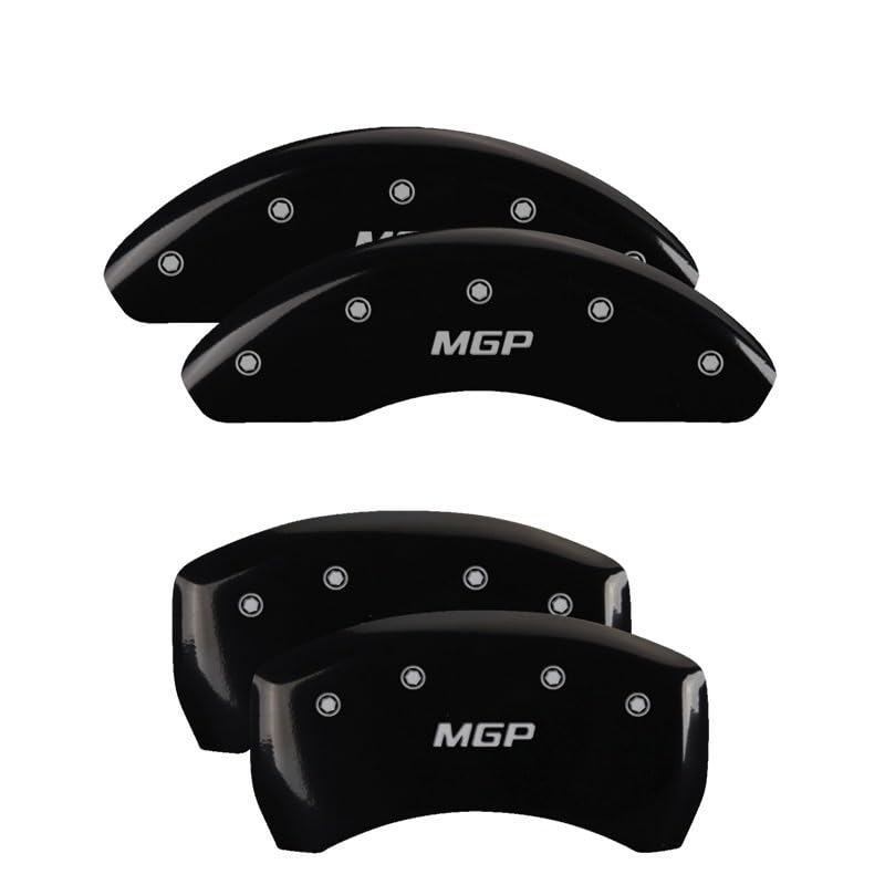 MGP Black Powder Coat Finish Caliper Covers 15226SMGPBK, Silver Characters, Set of 4