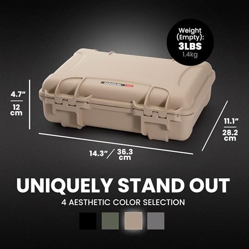 Hard NANUK 910 Optic Ready Pistol Case with Custom Foam Insert, IP67 Waterproof & Crushproof, Rugged Construction for Ultimate Protection, Made in Canada – Tan (14.3” x 11.1” x 4.7”)