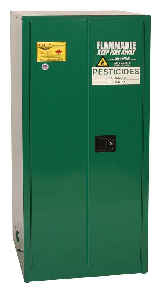 60 Gallon Eagle Pesticide Safety Cabinet, 2 Shelves, 2 Manual Closing Doors, Green, PEST62X