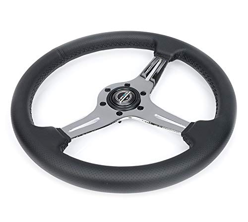 NRG Innovations Light Weight Gaming Steering Wheel: NRG-ST-018CH-PR Blitz- Made with Perforated Leather, Light Weight Composits and Chrome Spoke with Slits