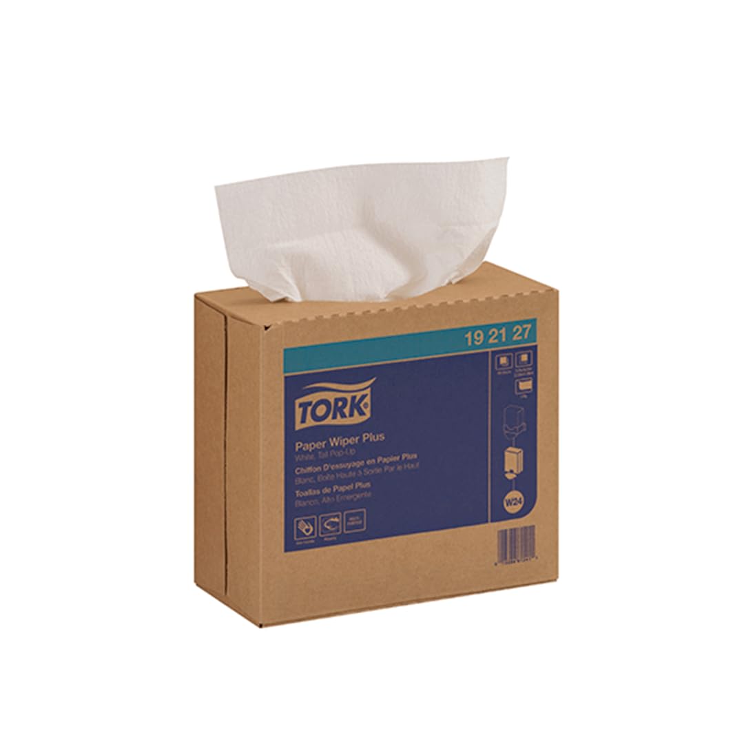 Tork Paper Wiper Plus 192127, Pop-Up Box, 1-Ply, 9.25" Width x 16.25" Length, White (Case of 8 Boxes, 100 per Box, 800 Towels)