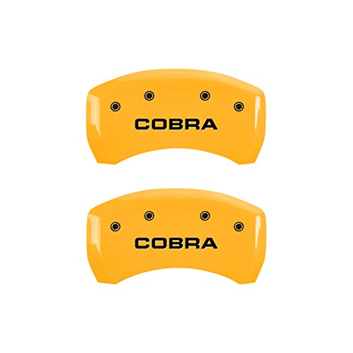 Caliper Covers MGP 10197SCOBYL (Yellow Powder Coat Finish, Engraved Front and Rear: Cobra, Black Characters, Set of 4)