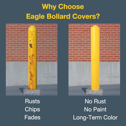 Bollard Covers Eagle for 6 Inch Poles - 56" Tall, Durable Smooth HDPE Plastic - Trimmable Yellow Bollard Post Sleeve for Parking Lots, Warehouses, and Loading Docks, 1736
