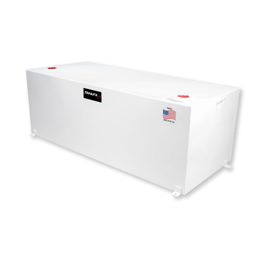 21098SW TrailFX Liquid Transfer Tank 98 Gallon Capacity Rectangular Steel Tank Gloss White Powder Coat Vented Lockable Cap For Diesel and Non-Flammable Liquids