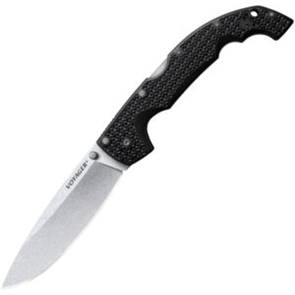 Cold Steel Drop Point Extra Large Voyager / 12 1/4" Overall / 5 1/2" Blade / 4MM Thick / 6 3/4" Long GRIV-EXHANDLE / AUS10A Steel/Ambi Belt Clip/Blister Packed,Black