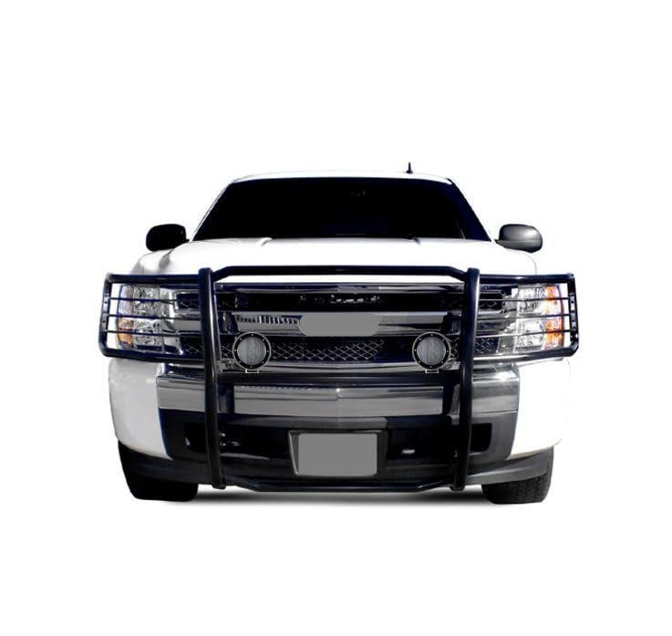 Bumper Guard Black Horse Grille Brush Modular Black Come with Pair of 5.3" Dia.LED Lights with Black Trim Rings Compatible with 2007-2013 Chevrolet Silverado 1500-17A035700A2MA-PLFB