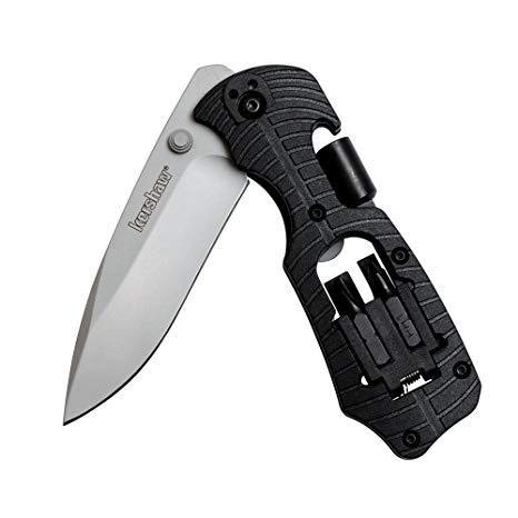 Select Fire Kershaw (1920); Multifunction Pocketknife with 3.4-Inch 8Cr13MoV Stainless Steel Blade, Black Glass-Filled Nylon Handle, 1/4-Inch Hex Drive, 2 Flathead Bits and 2 Crosshead Bits; 5 oz.