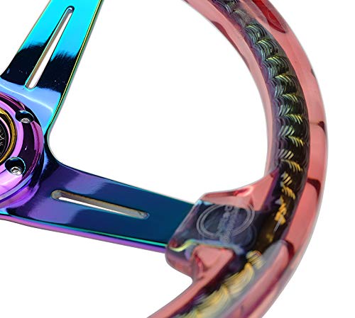 NRG Innovations Reinforced Steering Wheel NRG-RST-027MC-RD 350mm 2" Deep Dish Clear Acrylic in Red and NeoChrome Spoke Finish with Slits