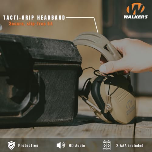 Razor Walker's Tacti-Grip Earmuffs- Battleship Grey, High Performance Silicone Composite Slip Free Headband- Natural Sound Clarity Full Dynamic Range 23NRR