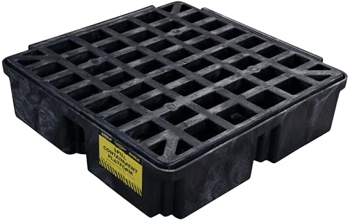 Eagle One Modular Drum Spill Platform with Drain, 26.25"x26"x6.5", 15 Gallon Sump, 2,000 lbs. Load Capacity Containment Tray, Made in USA, Black, 1633BD