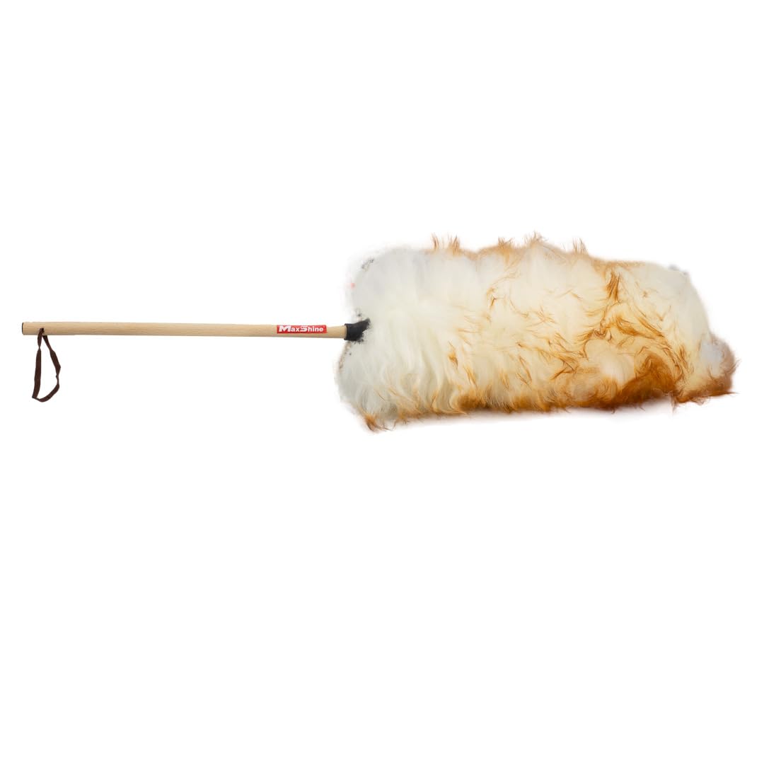 Maxshine 100% Lambswool Universal Detailing Duster with Wooden Handle | Premium Ultra-Soft High-Density Wool Head (3.5”) | Gentle Car Cleaning Brush for Dusting Interior & Exterior Surfaces