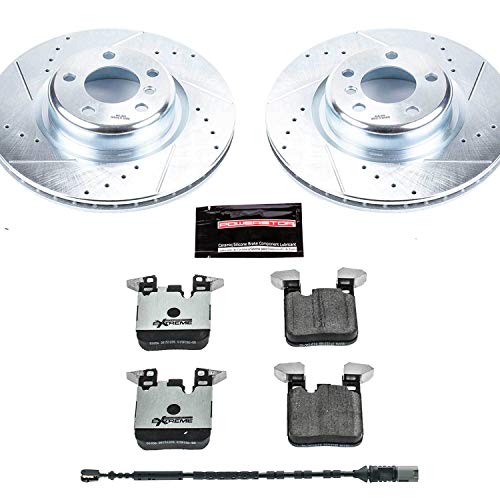 Power Stop K6657-26 Z26 Carbon Fiber Brake Pads Rear with Drilled & Slotted Brake Rotors Kit and 1 Rear Sensor Wire