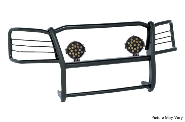 Black Horse Grille Brush Bumper Guard Black Modular Come with Pair of 7.0" Dia.LED Lights with Black Trim Rings Compatible with 1998-2004 Chevrolet S-10 Blazer-17A030200MA-PLB