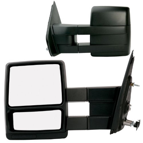 K Source Towing Mirror Pair Extebdable for 2004-2014 F150, Textured Black, Manual, Adjustable, Dual Lens, Convex & Flat Mirror, Foldaway