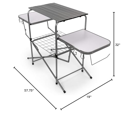 Camco Deluxe Olympian Portable Grill Table - Provides Plenty of Room for Grilling Gear While Camping - Folding Grilling Table Collapses for Compact Storage - Supports Up to 100lb (57293)