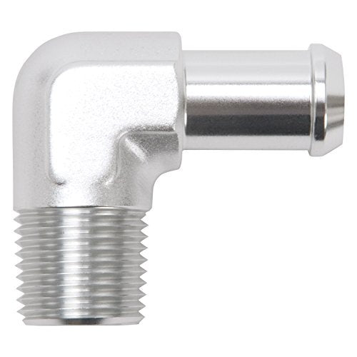 Edelbrock Heater Hose Fitting 90 Degree 1/2 in. NPT And 5/8 in. Barb Clear Anodized 8179