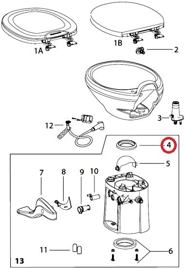 Aqua Magic Residence RV Toilet Thetford 42141 Waste Ball Seal