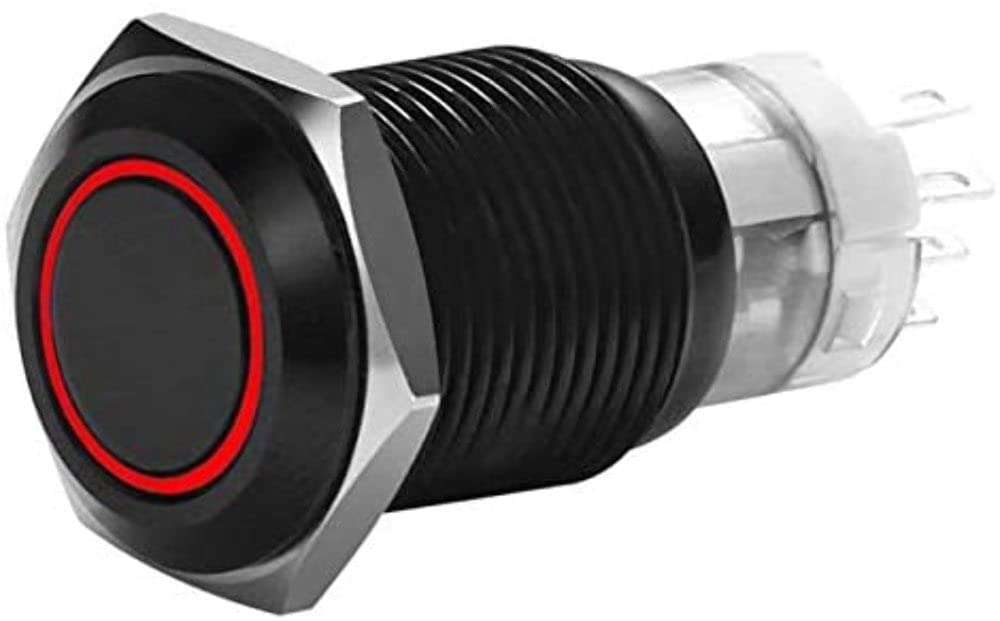 16 MM BLACK MOMENTARY SWITCH WITH HARNESS Installbay 5A IP67 - RED (MIBRBSR16)