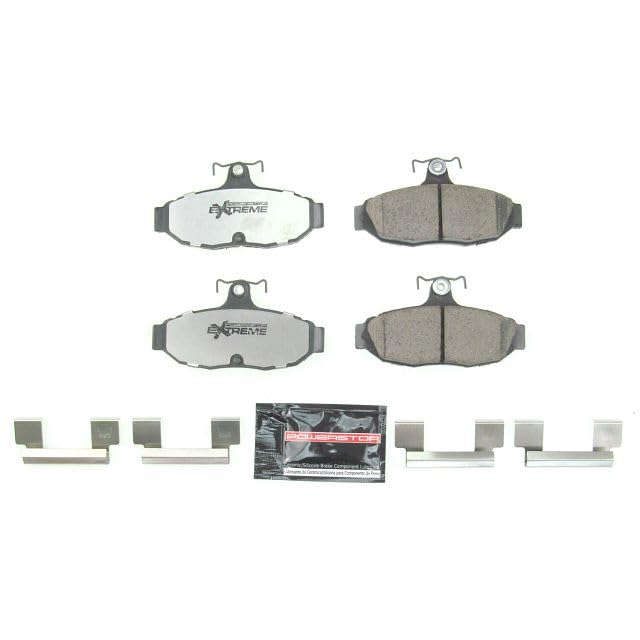 Power Stop Z26-347, Rear Carbon Fiber Ceramic Z26 Street Warrior Brake Pads with Hardware For Must, Taurus, Thunderbird, Continental, Cougar, Sable [Model Specific]
