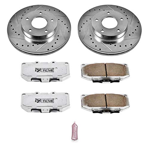 Power Stop K2973-26 Z26 Carbon Fiber Brake Pads Front with Drilled & Slotted Brake Rotors Kit For Nissan 300ZX 1989-1990 [Model Specific]