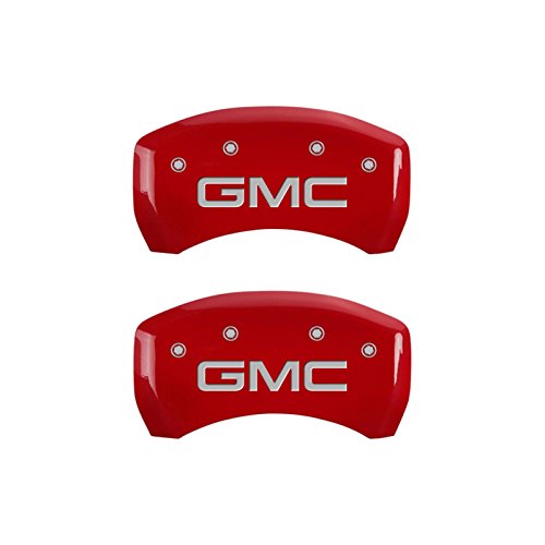 Caliper Covers MGP 34212SGMCRD (Red Powder Coat Finish, Engraved Front and Rear: GMC, Silver Characters, Set of 4)