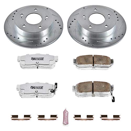 Rear Power Stop K3099-26 Z26 Carbon Fiber Brake Pads with Drilled & Slotted Brake Rotors Kit For Nissan Maxima 1989-1994 [Model Specific]