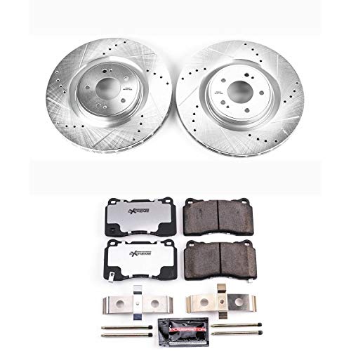 Power Stop K4551-26 Z26 Carbon Fiber Brake Pads Front with Drilled & Slotted Brake Rotors Kit For Mitsubishi Lancer 2008-2015 [Model Specific]