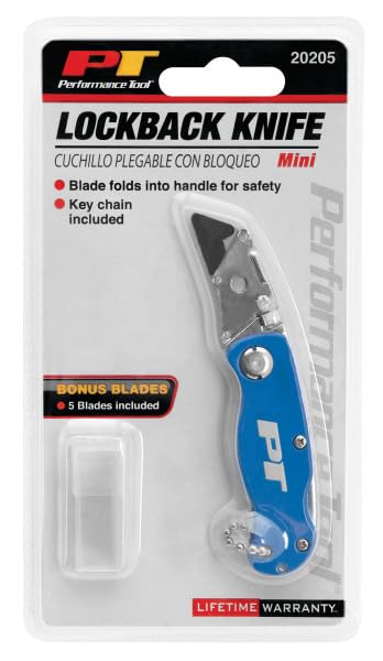 Folding Utility Knife Performance Tool 20205 with Blade Locking Mechanism, Key Chain, and 5 Bonus Blades for Versatile Cutting