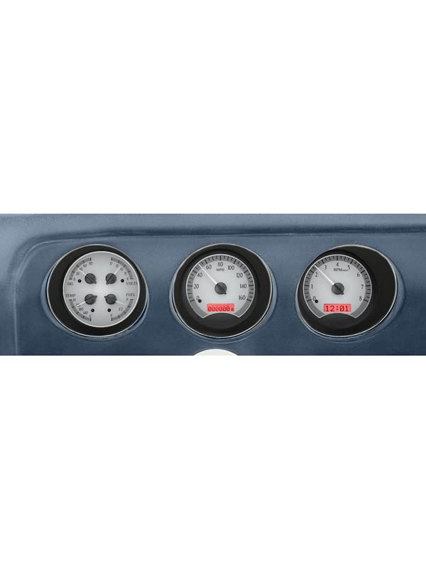 Dakota Digital VHX-69P-GTO-S-W Analog Dash Gauge System Compatible with 1969 Pontiac GTO Le Mans Silver Alloy Style White Backlighting