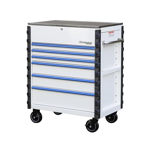 Pro Mechanics Cart Montezuma - Gloss White with Blue Aluminum Drawer Pulls