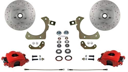 Brakes Leed Spindle Mount Kit With Maxgrip Cross Drilled and Slotted Rotors Red Calipers