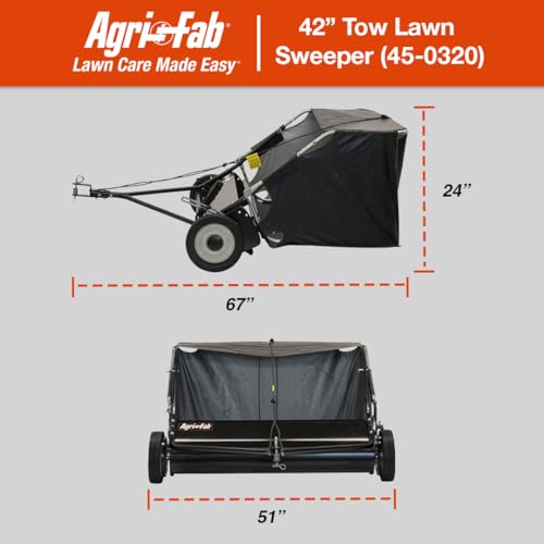 42" Agri-Fab Tow-Behind Lawn Sweeper, 12 cu. ft Hopper Bag Capacity; Leaf & Grass Catcher, with Adjustable Brush Height and Easy to Use Dumping Rope