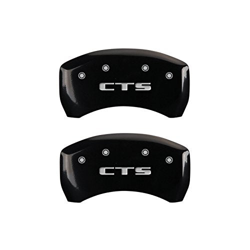 Caliper Covers MGP 35024SCTSBK (Black Powder Coat Finish, Engraved Front: Cursive/Cadillac - Engraved Rear: CTS, Silver Characters, Set of 4)