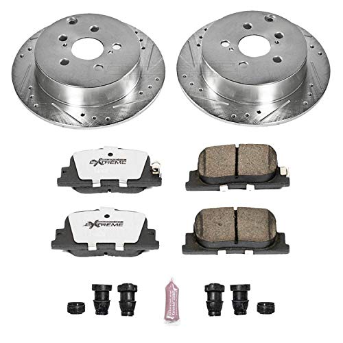 Rear Power Stop K2319-26 Z26 Carbon Fiber Brake Pads with Drilled & Slotted Brake Rotors Kit For Scion tC 2005-2010 [Model Specific]