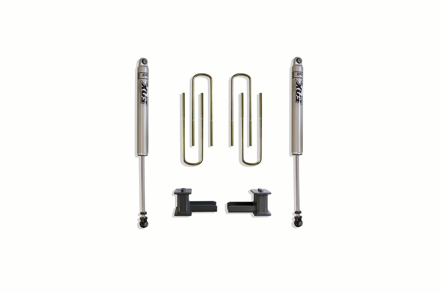 Part# 904140F MaxTrac SUSPENSION'S is A Rear Box KIT Including 4" Lift Blocks, U-Bolts & A Pair of Fox 2.0 Performance Series Rear Shocks