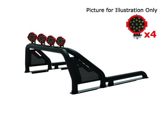 Gladiator Roll Bar Black Horse Incl. Pair of 7.0" Dia. Led Lights w/Red Trim Rings Modular Black Compatible with Universal Roll Bar for 1/2 Ton Trucks (GM-Ford-Dodge- Tundra) -GLRB-01B-PLR
