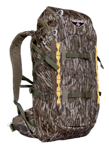 Whitetail Day Pack TENZING 2300, Mossy Oak Bottomlands | Rugged Durable Camo Hunting Backpack with 4 Compartments & 13 Organizational Pockets, Hydration Bladder Compatible