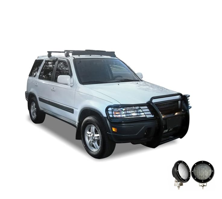 Bumper Guard Modular Black Horse Grille brush Come with Pair of 5.3" Dia.LED Lights with Black Trim Rings Compatible with 1997-2001 Honda CR-V-PG24001MA-PLFB