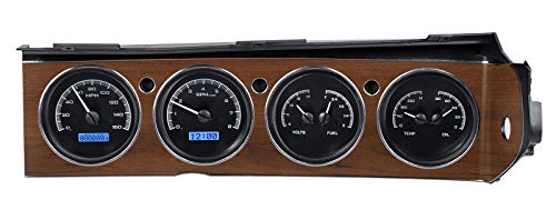 Dakota Digital Analog Gauge System Aftermarket for 70-74 Challenger/Cuda with Rallye Dash Black Alloy Blue Backlighting VHX-70D-CLG-K-B