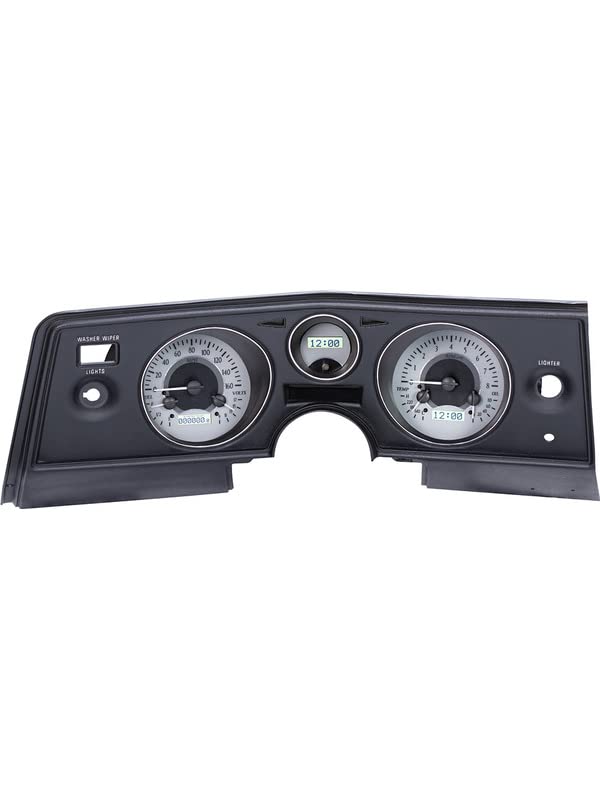 Dakota Digital VHX-69C-CVL-S-W Analog Dash Gauge System with Chevy 1969 Chevelle, Malibu and El Camino, Silver Alloy Style, White Backlighting