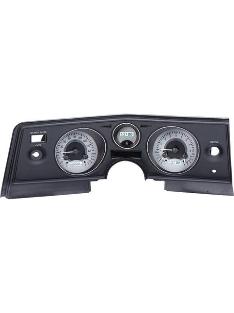 Dakota Digital VHX-69C-CVL-S-W Analog Dash Gauge System with Chevy 1969 Chevelle, Malibu and El Camino, Silver Alloy Style, White Backlighting