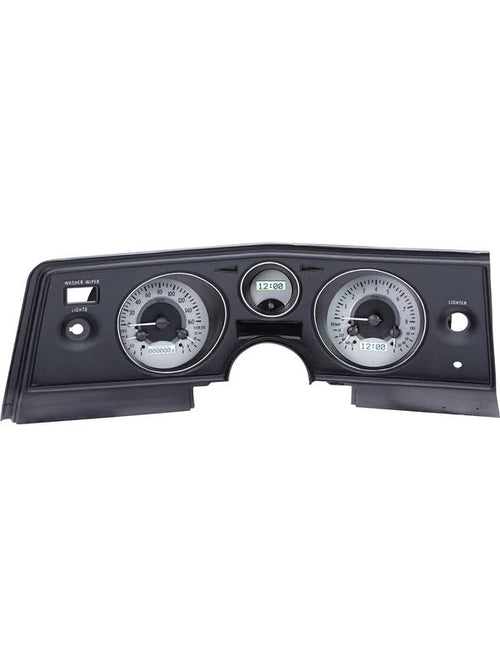 Dakota Digital VHX-69C-CVL-S-W Analog Dash Gauge System with Chevy 1969 Chevelle, Malibu and El Camino, Silver Alloy Style, White Backlighting
